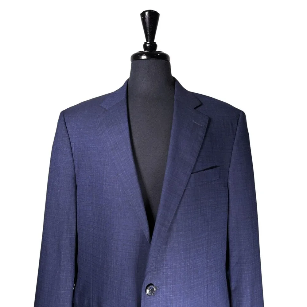 Peter Millar Mens 40L Blue Check 100% Wool Blazer Sport Coat 2 Button Jacket
